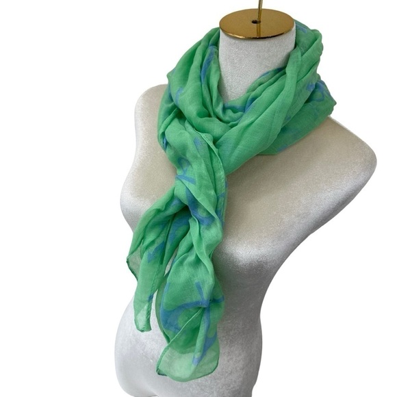 Bright Green Blue Anchors Lightweight Summer Boating Scarf - Picture 2 of 8